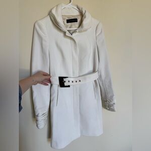 Zara Woman Winter White Belted Wool-Blend Coat Xsmall